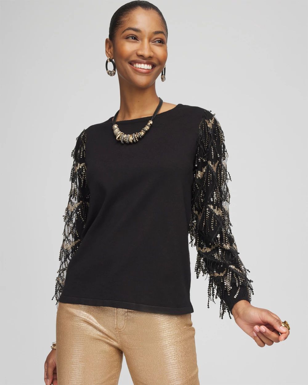 Sequin Ruffle Pullover Sweater | Chico's